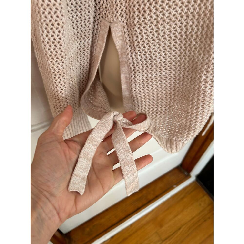 Lysse Fish Net Long Sweater with Side Ties Beige Beachy Oversized Small XC - Picture 5 of 11